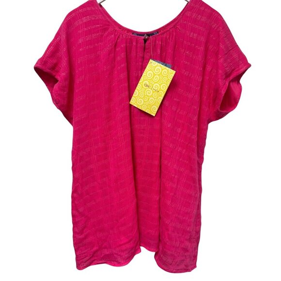 Susan Graver Pink Peasant Blouse XL Cotton Blend Short Sleeve QVC Top NWT - Picture 4 of 9